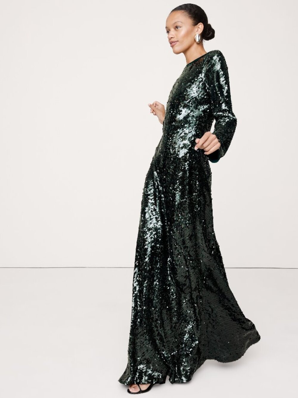 Banana Republic Bias-Cut Sequin Maxi Dress - Forest Green - Size L - NWT